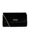 Womens Black Velvet Quilted Clutch Bag 47957 by Love Moschino from Hurleys