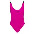 Womens Pink Glow Logo Scoop Swimming Costume 56230 by Calvin Klein from Hurleys