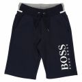 Boys Navy Branded Leg Long Sweat Shorts 38276 by BOSS from Hurleys