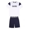 Boys White/Navy Branded Lounge T Shirt & Shorts Set 55985 by BOSS from Hurleys