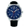 Mens Silver/Black/Blue Gavin Leather Watch 44219 by Tommy Hilfiger from Hurleys