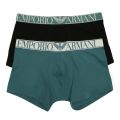 Mens Black/Hydro Endurance 2 Pack Trunks 106540 by Emporio Armani from Hurleys