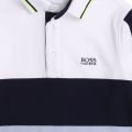 Boys White/Navy Colourblock Stripe L/s Polo Shirt 80587 by BOSS from Hurleys