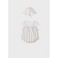 Baby Taupe Stripe Bow Romper w/Hat 106347 by Mayoral from Hurleys
