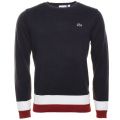 Mens Navy Made In France Stripe Bottom Crew Knitted Jumper 73125 by Lacoste from Hurleys