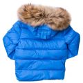 Boys Cyan Authentic Fur Hooded Matte Jacket