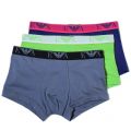 Mens Dolphin, Green & Blue Stretch 3 Pack Trunks 67386 by Emporio Armani from Hurleys