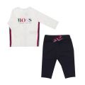 Baby White & Navy L/s T Shirt & Pants Set 28323 by BOSS from Hurleys