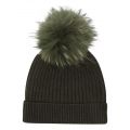 Womens Camoflague/Khaki Rib Hat with Fur Pom 78207 by BKLYN from Hurleys