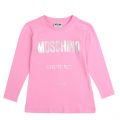 Moschino Girls Sweet Pink Iridescent Logo L/s T Shirt 76258 by Moschino from Hurleys