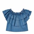 Girls Light Blue Frill Denim Top 58330 by Mayoral from Hurleys