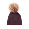Womens Burnt Red/Brown Pink Tips Bobble Hat with Fur Pom 98647 by BKLYN from Hurleys