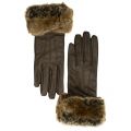 Womens Brown Fur Trim Leather Gloves 12585 by Barbour from Hurleys