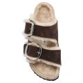 Womens Brown Leather Oiled Arizona Big Buckle Shearling Sandals
