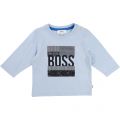 Baby Pale Blue Textured Logo L/s T Shirt 13237 by BOSS from Hurleys