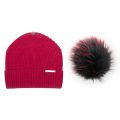 Womens Cherry Red/Black Red Tips Bobble Hat with Fur Pom 98677 by BKLYN from Hurleys
