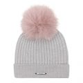 Womens Light Grey/Powder Fox Rib Hat with Fur Pom 78230 by BKLYN from Hurleys