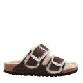 Womens Brown Leather Oiled Arizona Big Buckle Shearling Sandals