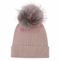 Womens Powder/Grey Pink Rib Hat with Fur Pom 78217 by BKLYN from Hurleys