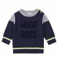 Toddler Navy Flock Logo Crew Knitted Jumper 75623 by BOSS from Hurleys