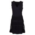 Womens Black Pleat Lace Jersey Dress