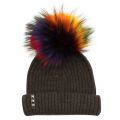 Womens Charcoal & Rainbow Wool Hat With Changeable Fur Pom 15835 by BKLYN from Hurleys