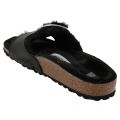 Womens Black Leather Oiled Madrid Big Buckle Shearling Sandals