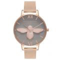 Womens Rose Gold Mesh & Grey Dial 3D Bee Watch 26028 by Olivia Burton from Hurleys