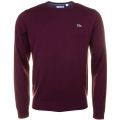 Mens Burgundy Cotton Crew Knitted Jumper 61774 by Lacoste from Hurleys