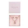 Ted Baker Necklace & Earrings Womens Rose Gold/Silver Glitter Emillia Mini Button Gift Set