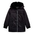 Girls Black Quilted Hooded Zip Through Coat