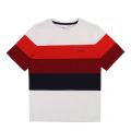 Boys White Red Multi Stripe Small Logo S/s T Shirt 45556 by BOSS from Hurleys