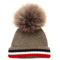 Bklyn Womens Grey, Red, White & Blue Merino Wool Hat With Changeable Pom