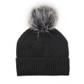Womens Black/Black White Beanie Hat with Faux Fur 98684 by BKLYN from Hurleys