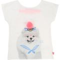 Girls White Dog Print S/s Tee Shirt