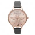 Womens Black & Rose Gold Animal Motif Moulded Bee Watch 35411 by Olivia Burton from Hurleys