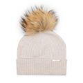 Womens Light Sand/Natural Bobble Hat with Fur Pom 98680 by BKLYN from Hurleys