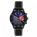 Mens Blue Dial Chronograph Black Leather Strap Watch