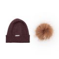 Womens Burnt Red/Brown Pink Tips Bobble Hat with Fur Pom 98646 by BKLYN from Hurleys