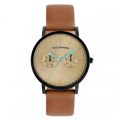 Mens Gold Dial Brown Leather Multifunctional Strap Watch