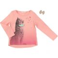 Girls Peach Cat & Brooch L/s Tee Shirt