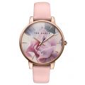 Womens Pink Porcelain Rose Dial Leather Strap Watch