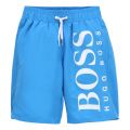 Boys Bright Blue Branded Leg Swim Shorts 56066 by BOSS from Hurleys