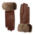Womens Dark Caramel Fur Trim Leather Gloves 92329 by Barbour from Hurleys