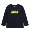 Boys Navy Covered Logo L/s T Shirt 75626 by BOSS from Hurleys