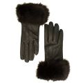 Womens Black Fur Trim Leather Gloves 12583 by Barbour from Hurleys