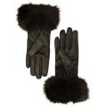 Womens Black Fur Trim Leather Gloves 12584 by Barbour from Hurleys