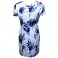 Womens White & Blue Floral Fitted Dress