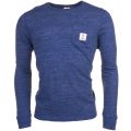Mens Blue Melange Logo Pocket L/s Tee Shirt