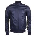 Mens Blue Leather Slim Fit Jacket 69662 by Armani Jeans from Hurleys